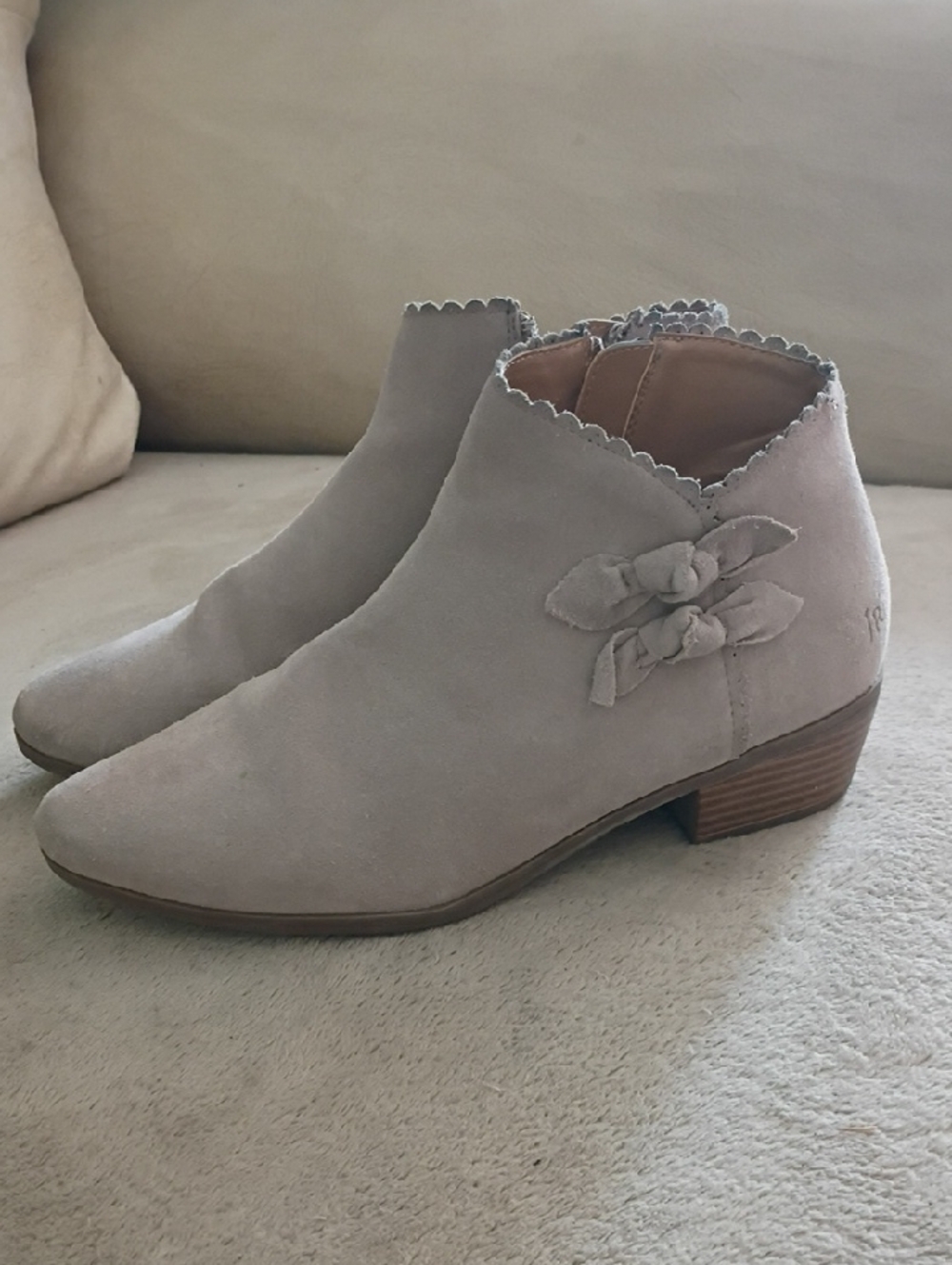 Jack Rogers Light Gray Suede Scalloped Ankle Booties.No Size Tag See Picture.